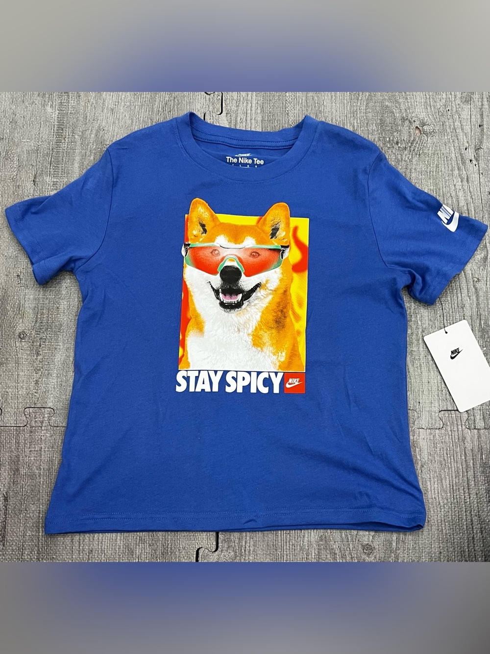 Nike The Nike Tee Boys L Blue Dog Graphic Logo Crew Neck Short Sleeve T-Shirt